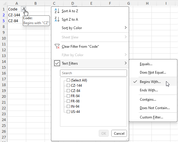 The image showing the result of the sample in Excel along with filter settings.