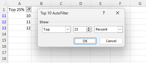 The image showing the result of the sample in Excel along with filter settings.