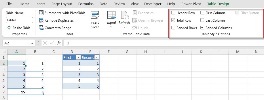 Excel with a modified table structure.