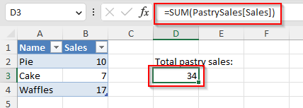 Excel with a formula referencing the table name.